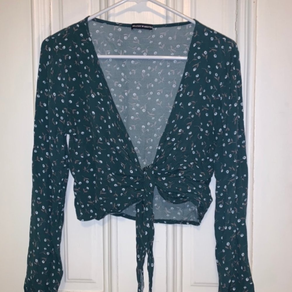 brandy melville green wrap long sleeve shirt